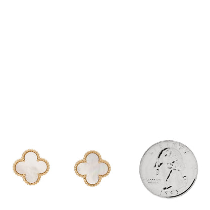 Van Cleef & Arpels 18K Yellow Gold Mother of Pearl Vintage Alhambra Earrings 2 of 5