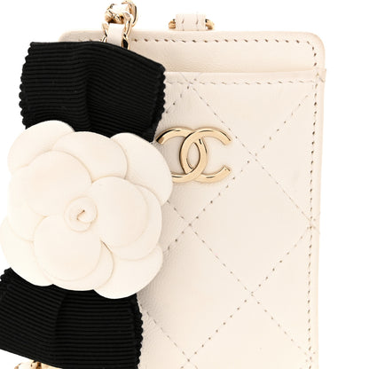 Chanel Lambskin Quilted Camellia Bow Card Holder On Chain White 9 of 11