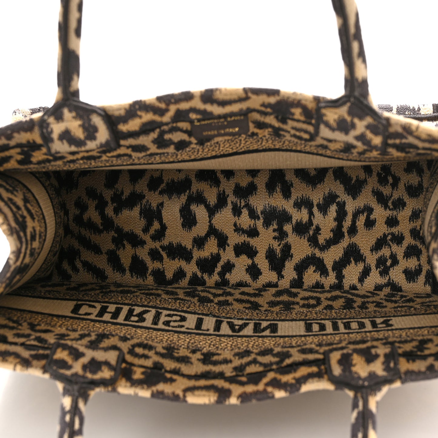Canvas Mizza Embroidered Medium Leopard Book Tote Beige