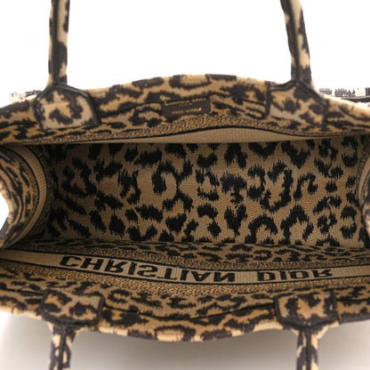 Christian Dior Canvas Mizza Embroidered Medium Leopard Book Tote Beige 5 of 10
