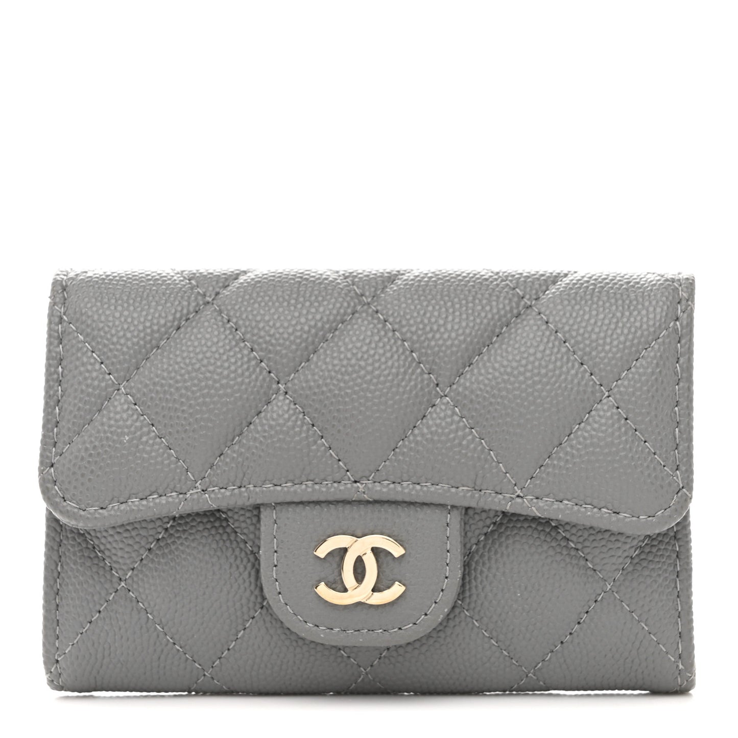 Caviar Quilted Flap Card Holder Wallet Grey