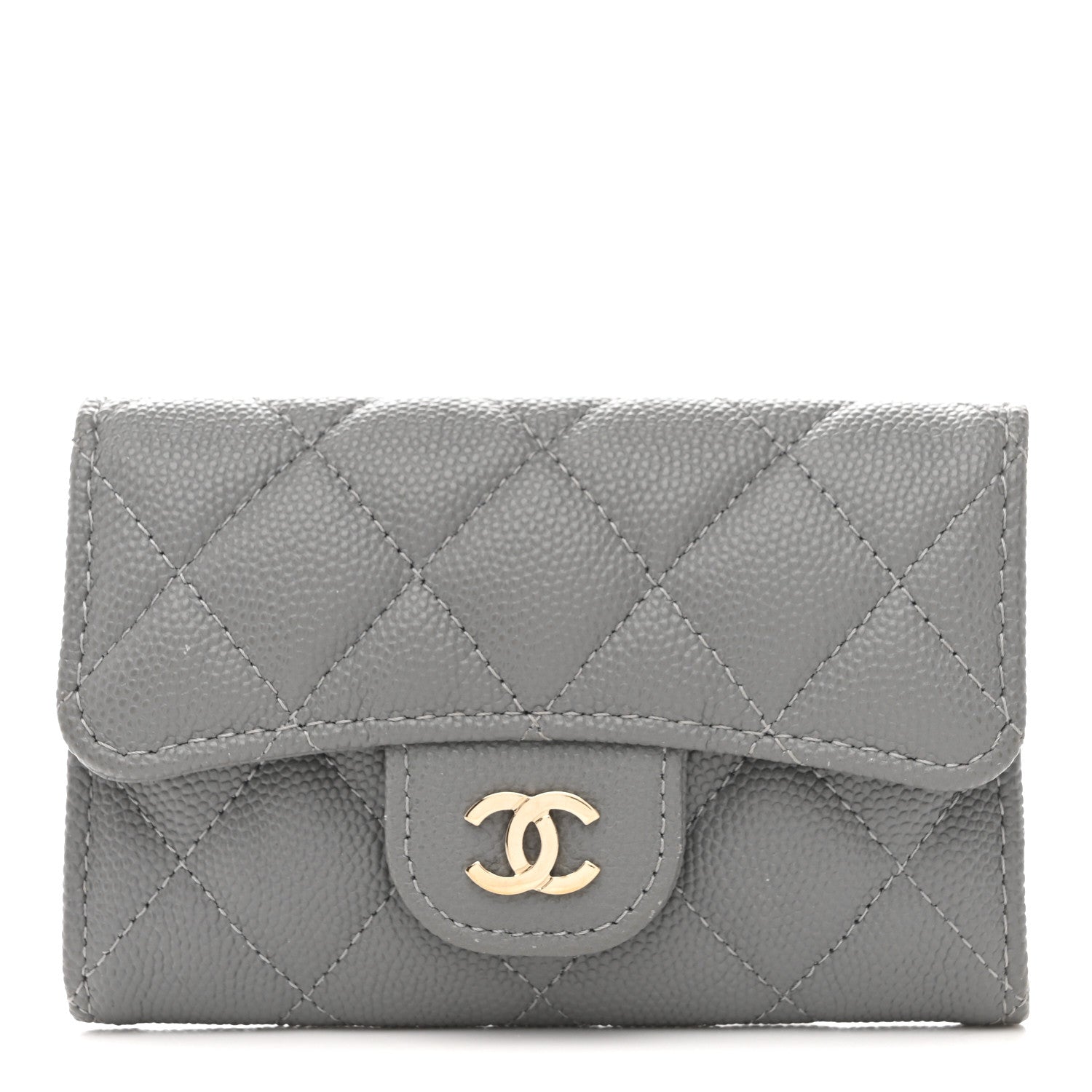 Chanel Caviar Quilted Flap Card Holder Wallet Grey 1 of 10