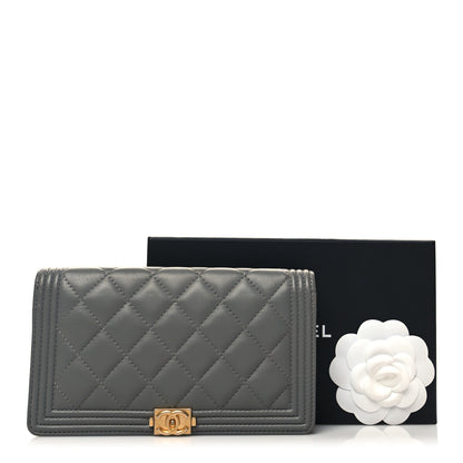 Chanel Lambskin Quilted Boy Yen Wallet Grey 12 of 12