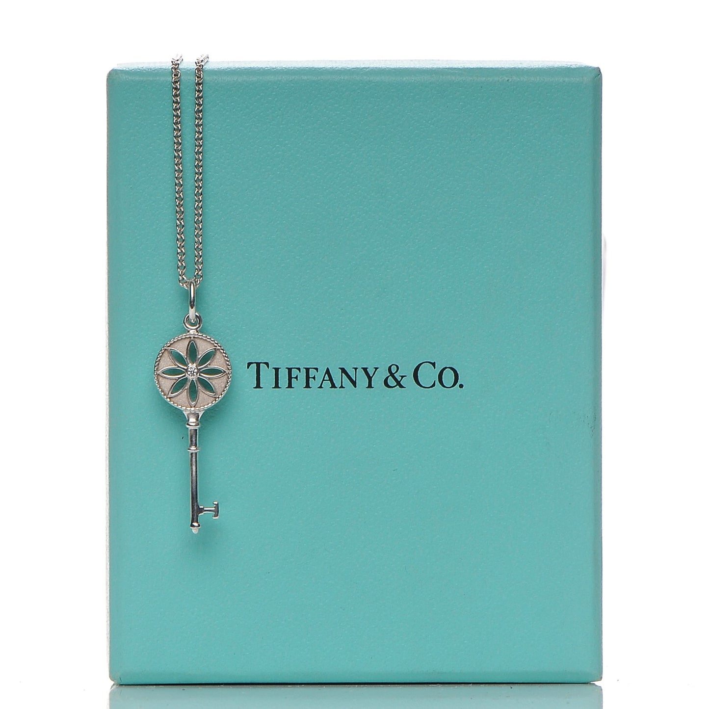 Sterling Silver Diamond Small Daisy Key Pendant Necklace