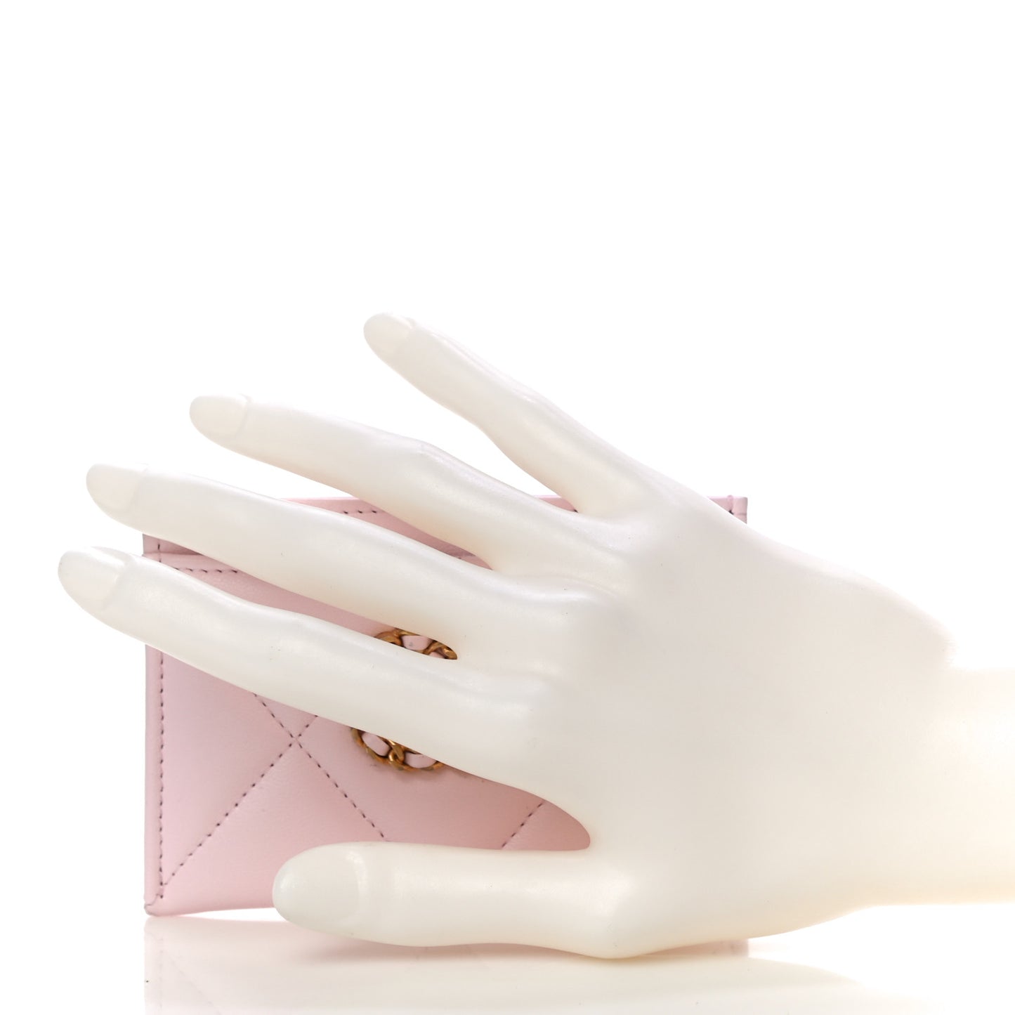 Lambskin Quilted Chanel 19 Card Holder Light Pink