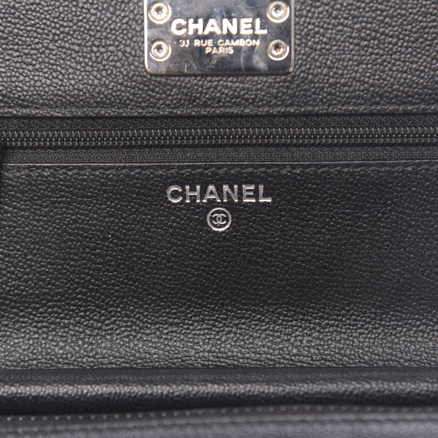 Grained Calfskin Quilted CC Box Wallet On Chain WOC Black