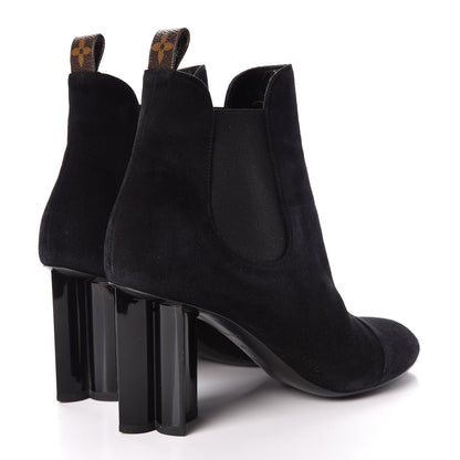 Louis Vuitton Suede Monogram Uniformes Cap Toe Chelsea 80mm Ankle Boots 39 Black 4 of 10