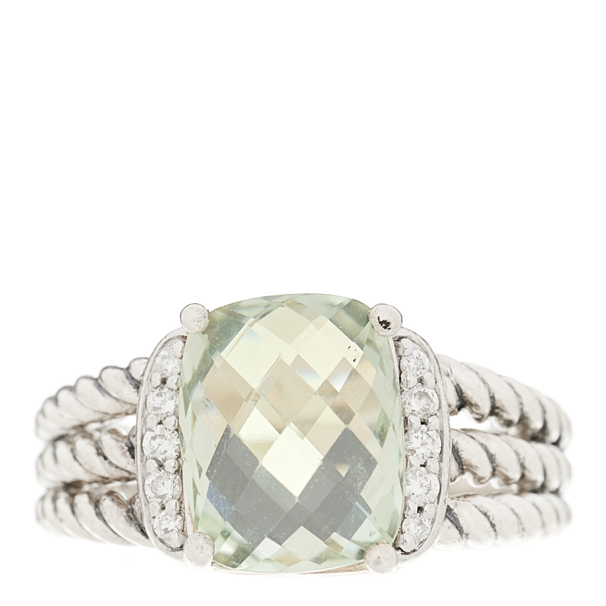 David Yurman Sterling Silver Diamond Prasiolite 10mm Petite Wheaton Ring 51 5.75 1 of 4