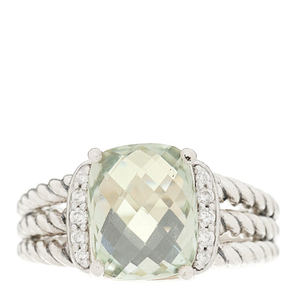 David Yurman Sterling Silver Diamond Prasiolite 10mm Petite Wheaton Ring 51 5.75 1 of 4