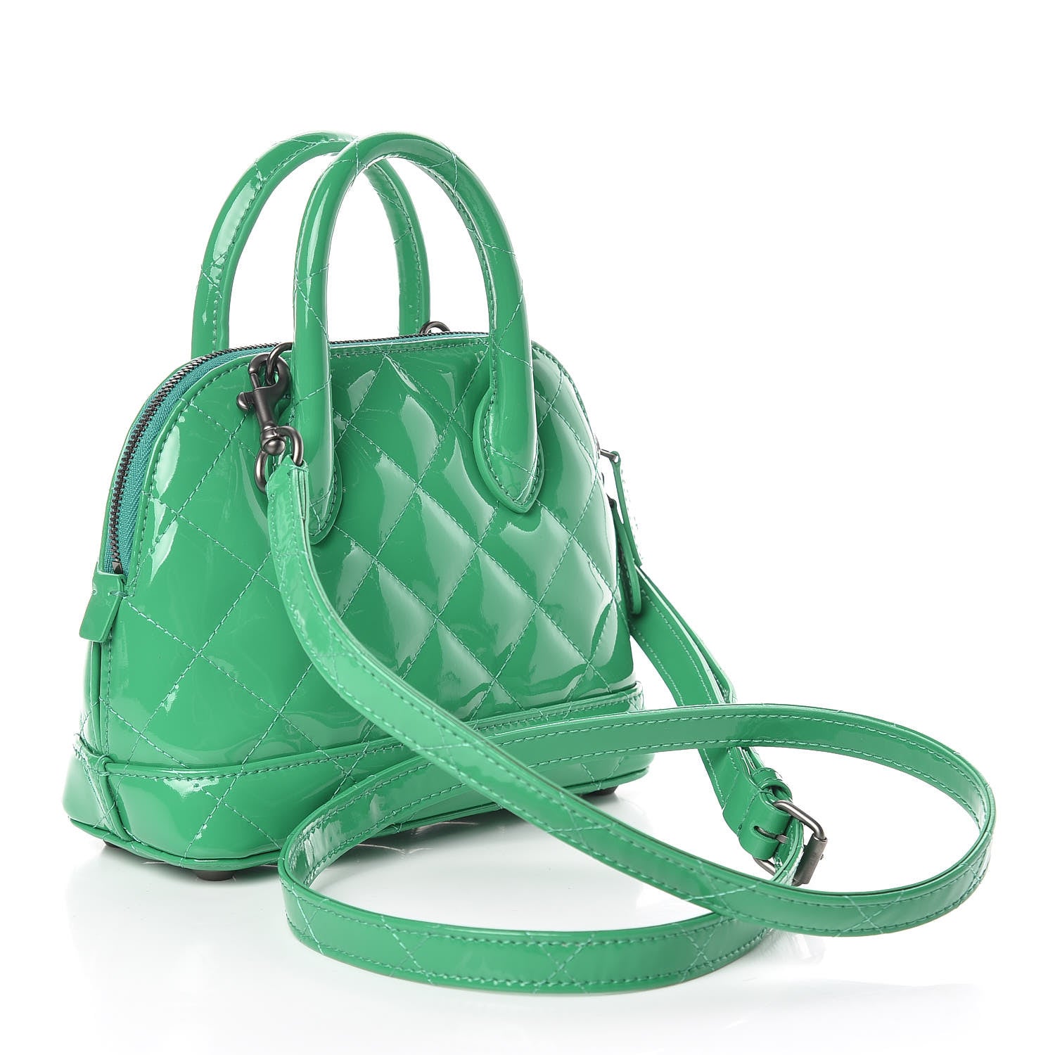 Balenciaga Faux Patent Quilted XXS Ville Top Handle Bag Green 3 of 10