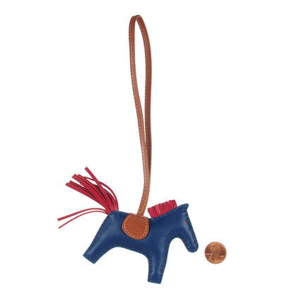 Hermes Milo Lambskin Grigri Rodeo Horse Bag Charm PM Bleu de Malte Rubis Fauve 2 of 4