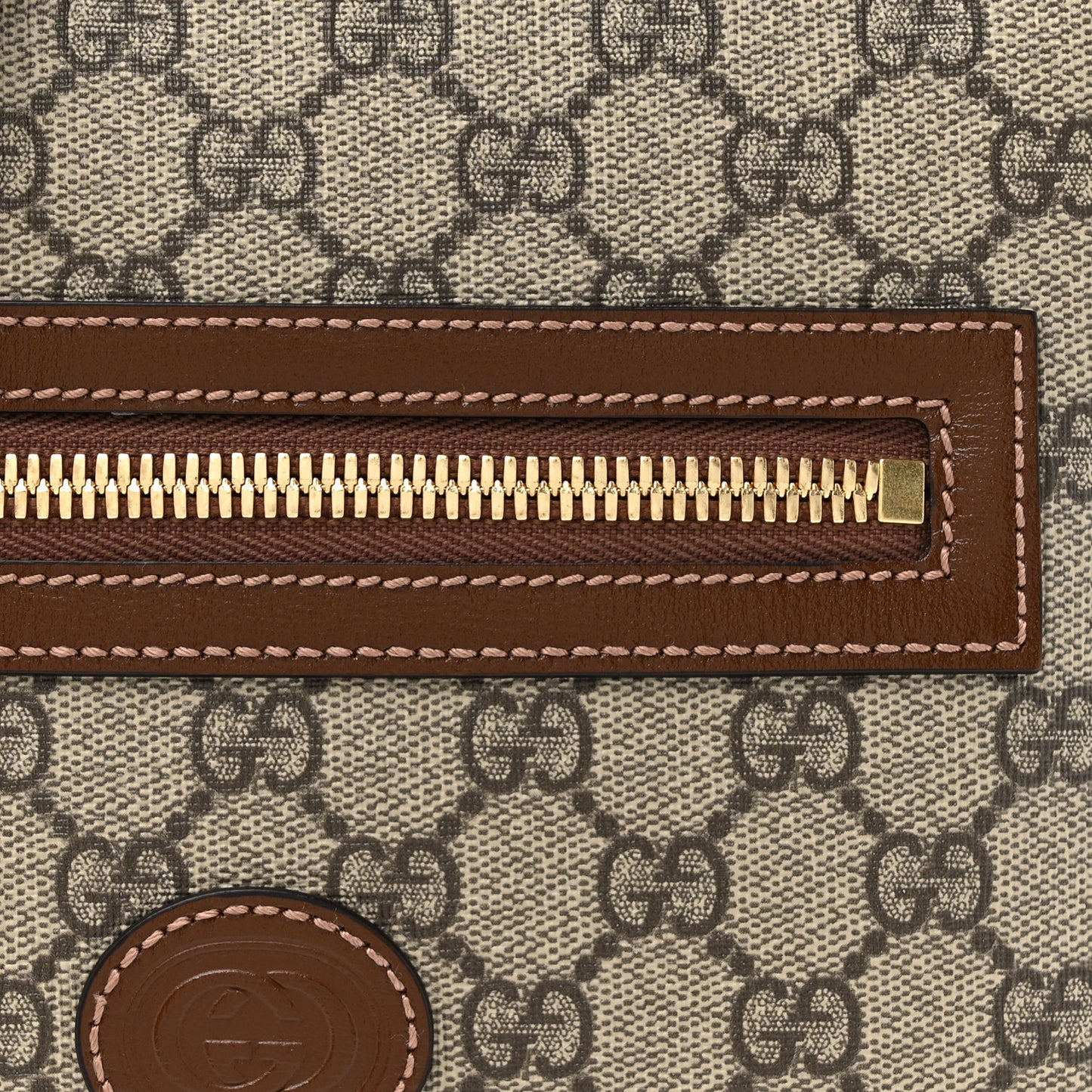 GG Supreme Monogram Azalea Calfskin Retro Interlocking G Flat Messenger Bag Beige Ebony Brown Sugar