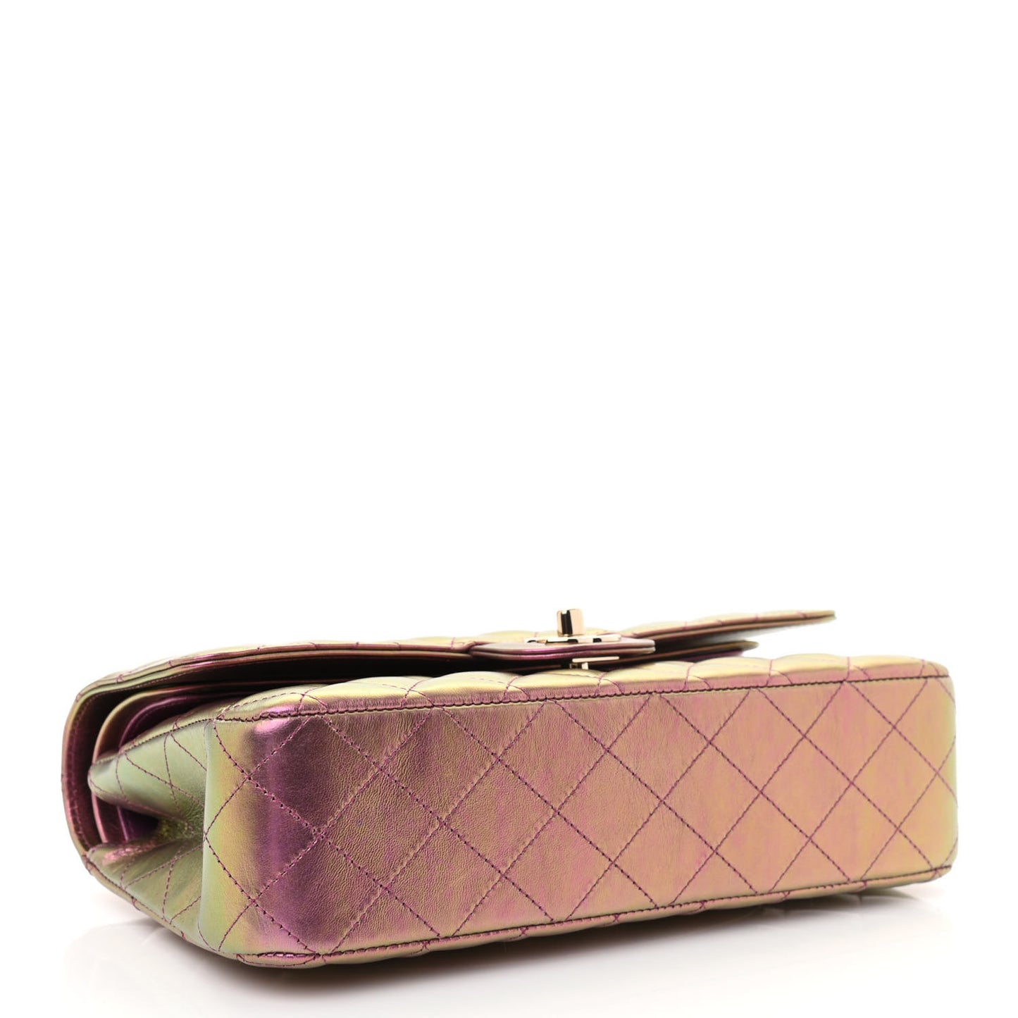 Iridescent Lambskin Quilted Medium Double Flap Purple