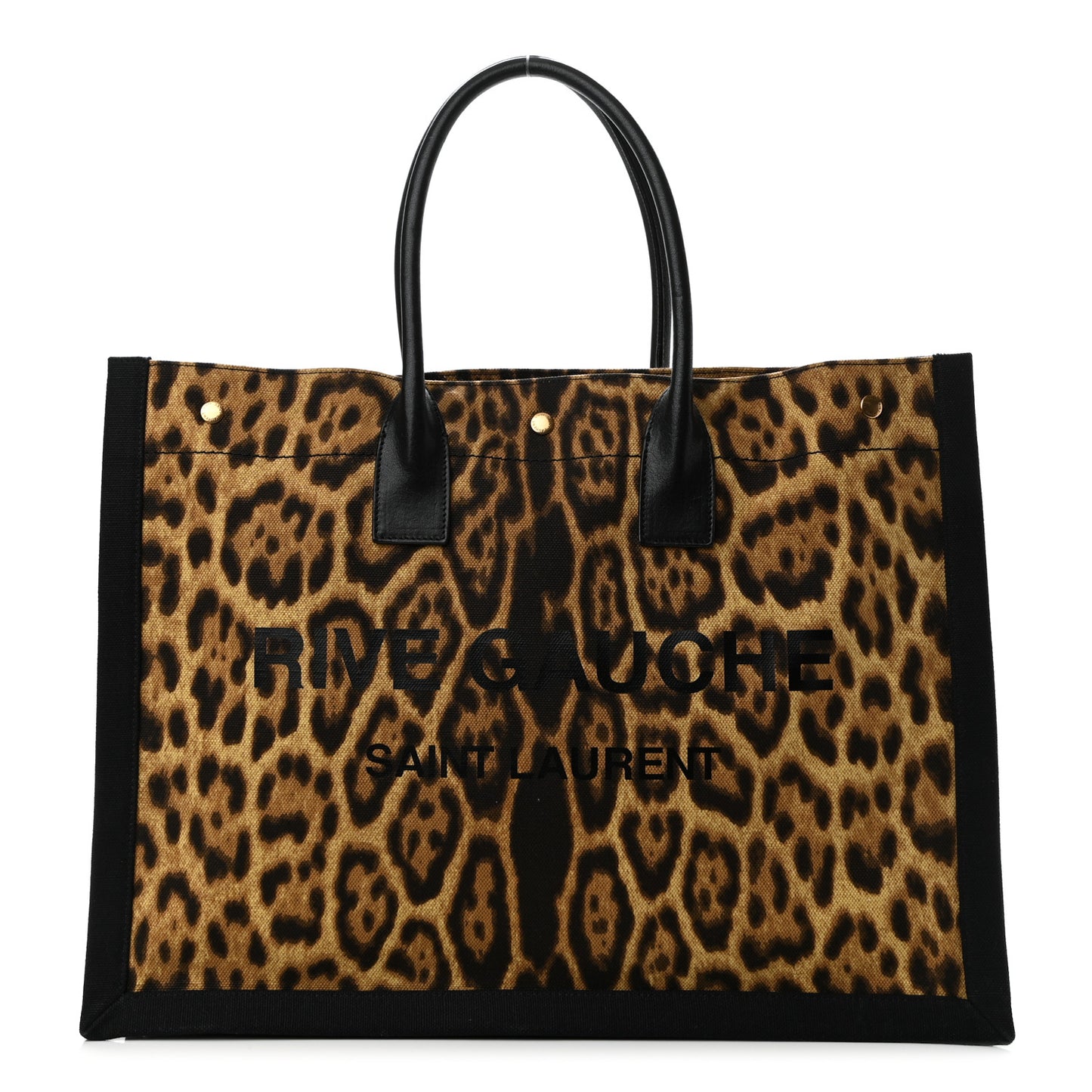 Canvas Calfskin Leopard Print Rive Gauche Noe Tote Natural Black