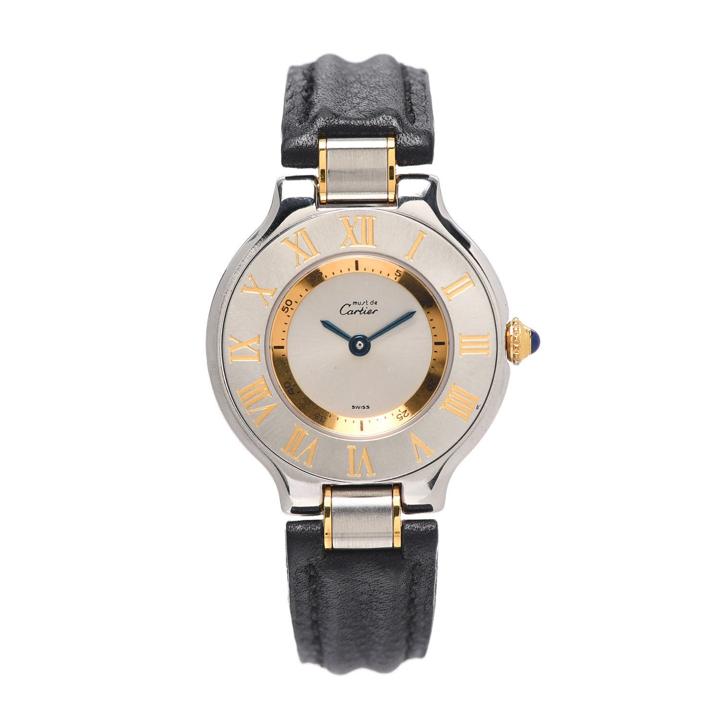Stainless Steel 18K Yellow Gold Calfskin 28mm Must De 21 Quartz Watch
