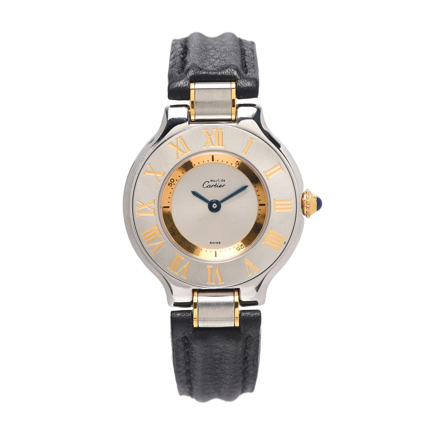 Cartier Stainless Steel 18K Yellow Gold Calfskin 28mm Must De 21 Quartz Watch 1 of 7