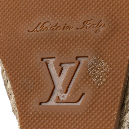 Louis Vuitton Metallic Monogram Calfskin Studded Wedge Sandals 35 Gold 7 of 9