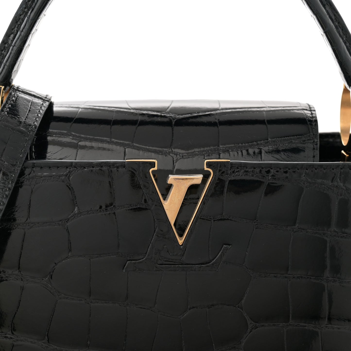 Brilliant Alligator Capucines PM Black