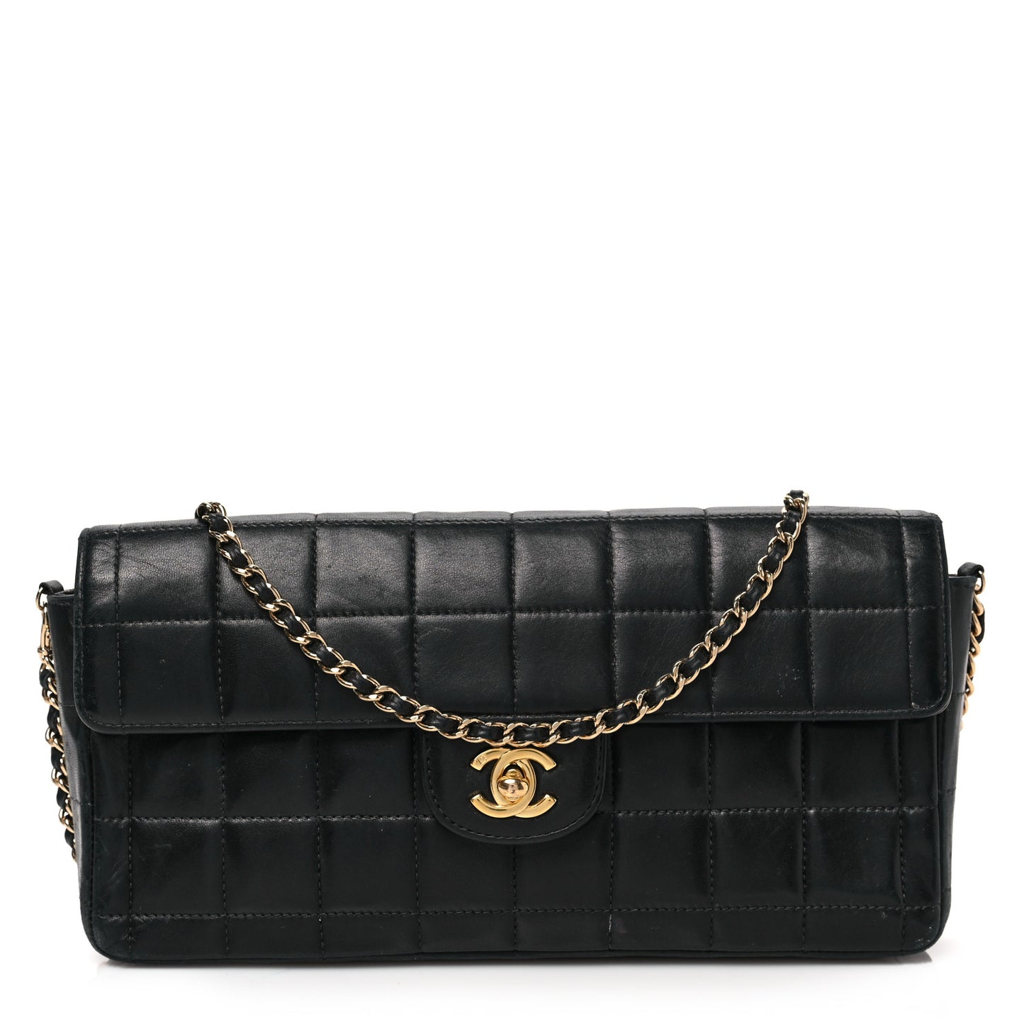 Lambskin East West Chocolate Bar Flap Black