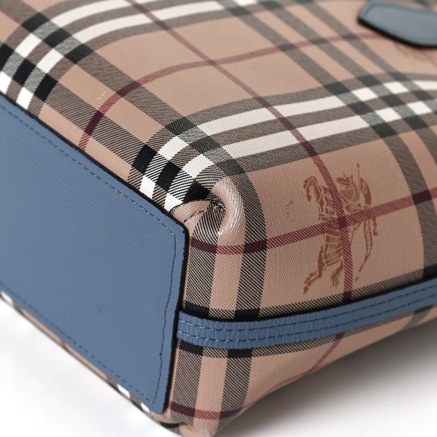 Burberry Calfskin Haymarket Check Small Reversible Tote Slate Blue 20 of 23