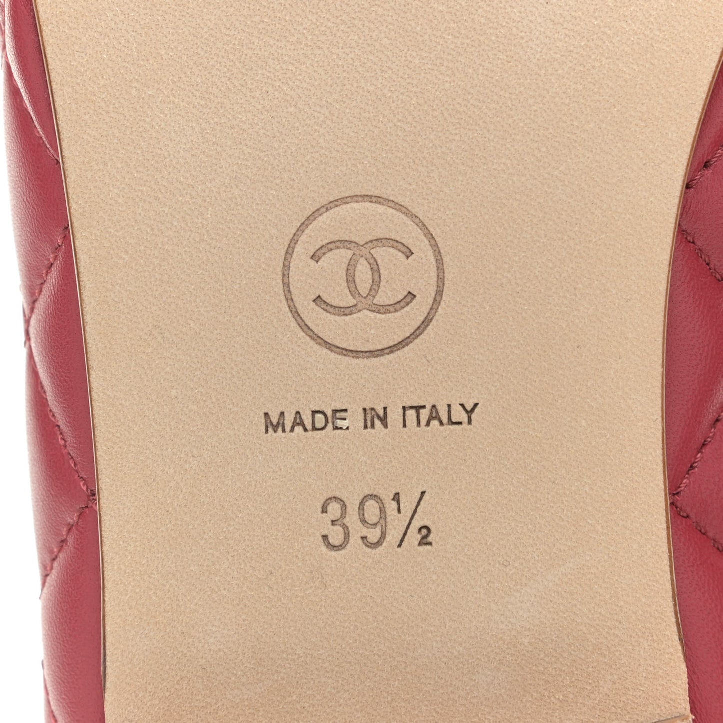 Lambskin Quilted CC Cap Toe Ballerina Flats 39.5 Light Red