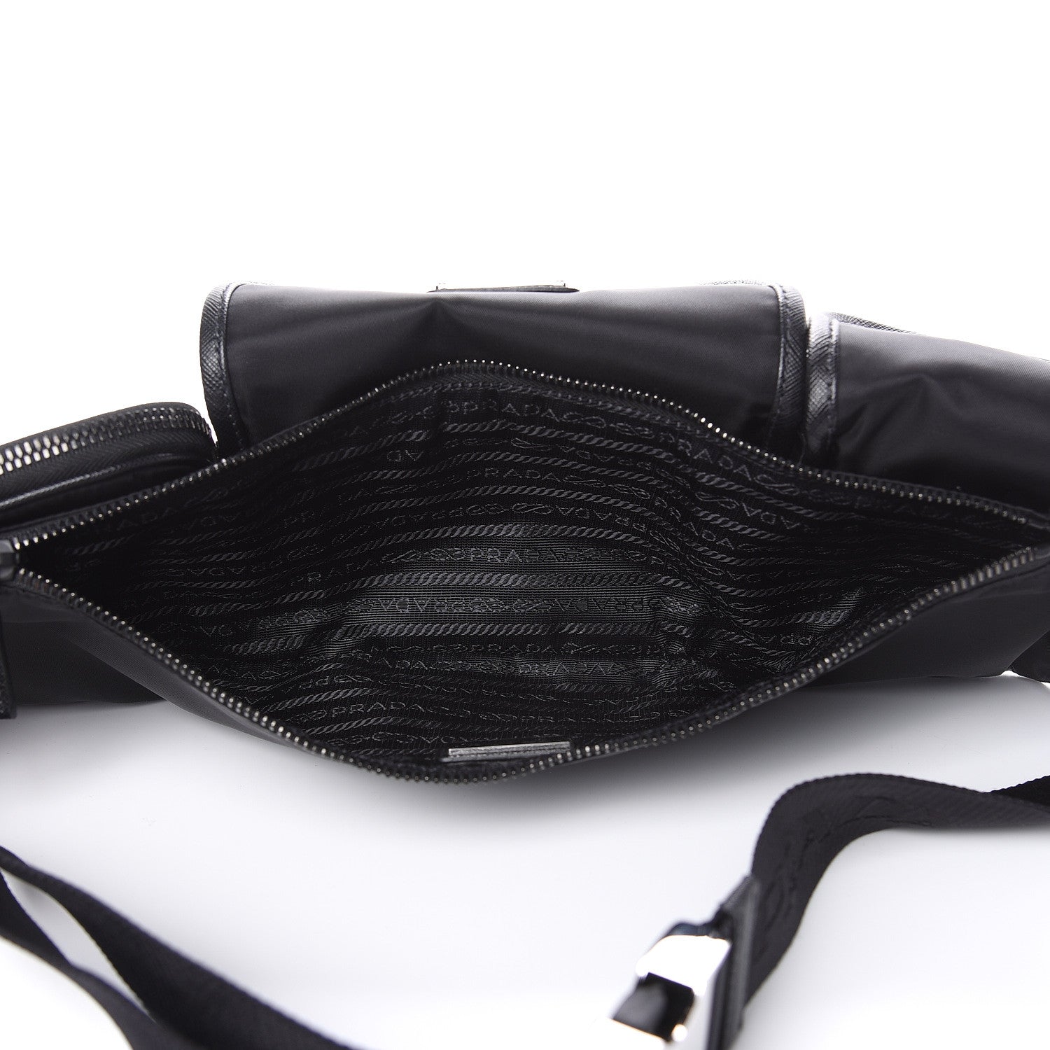 Prada Tessuto Nylon Saffiano Marsupio Triple Pocket Belt Bag Black 5 of 9