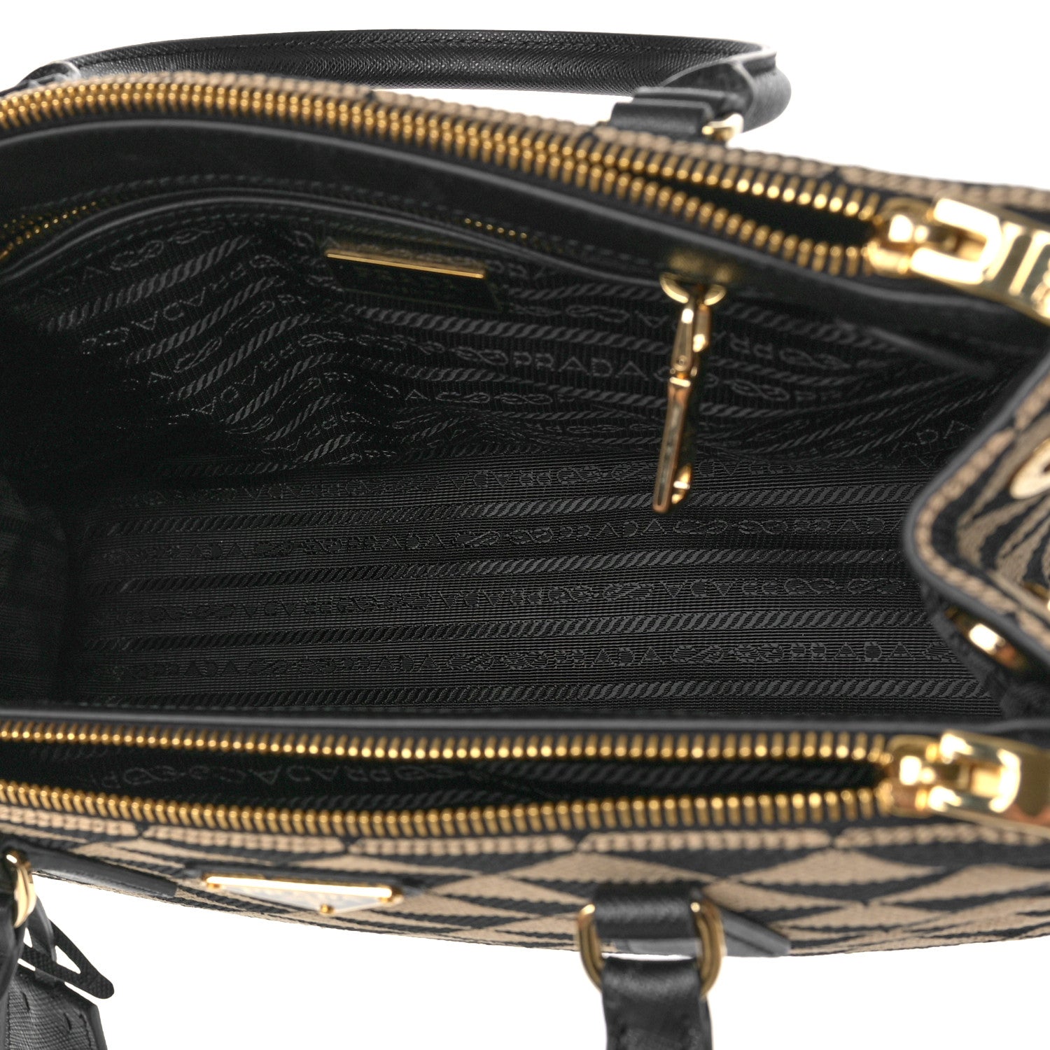 Prada Jacquard Saffiano Triangolo Symbole Embroidered Small Galleria Double Zip Tote Black Corda 4 of 7