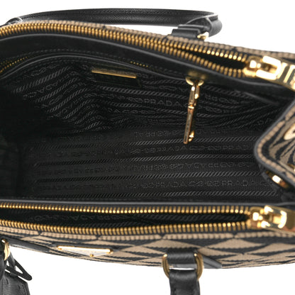 Prada Jacquard Saffiano Triangolo Symbole Embroidered Small Galleria Double Zip Tote Black Corda 4 of 7