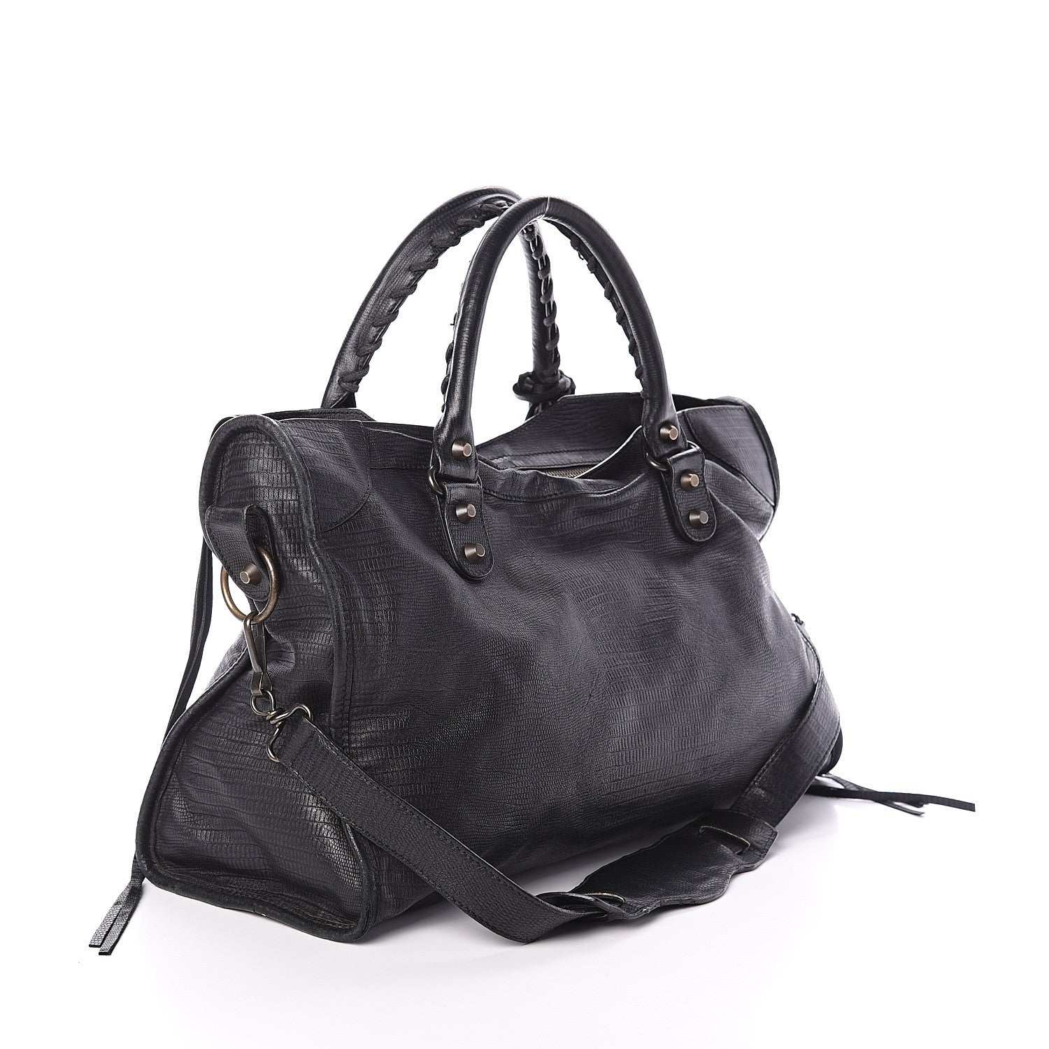 Balenciaga Agneau Lizard Embossed Classic Hardware City Black 2 of 8