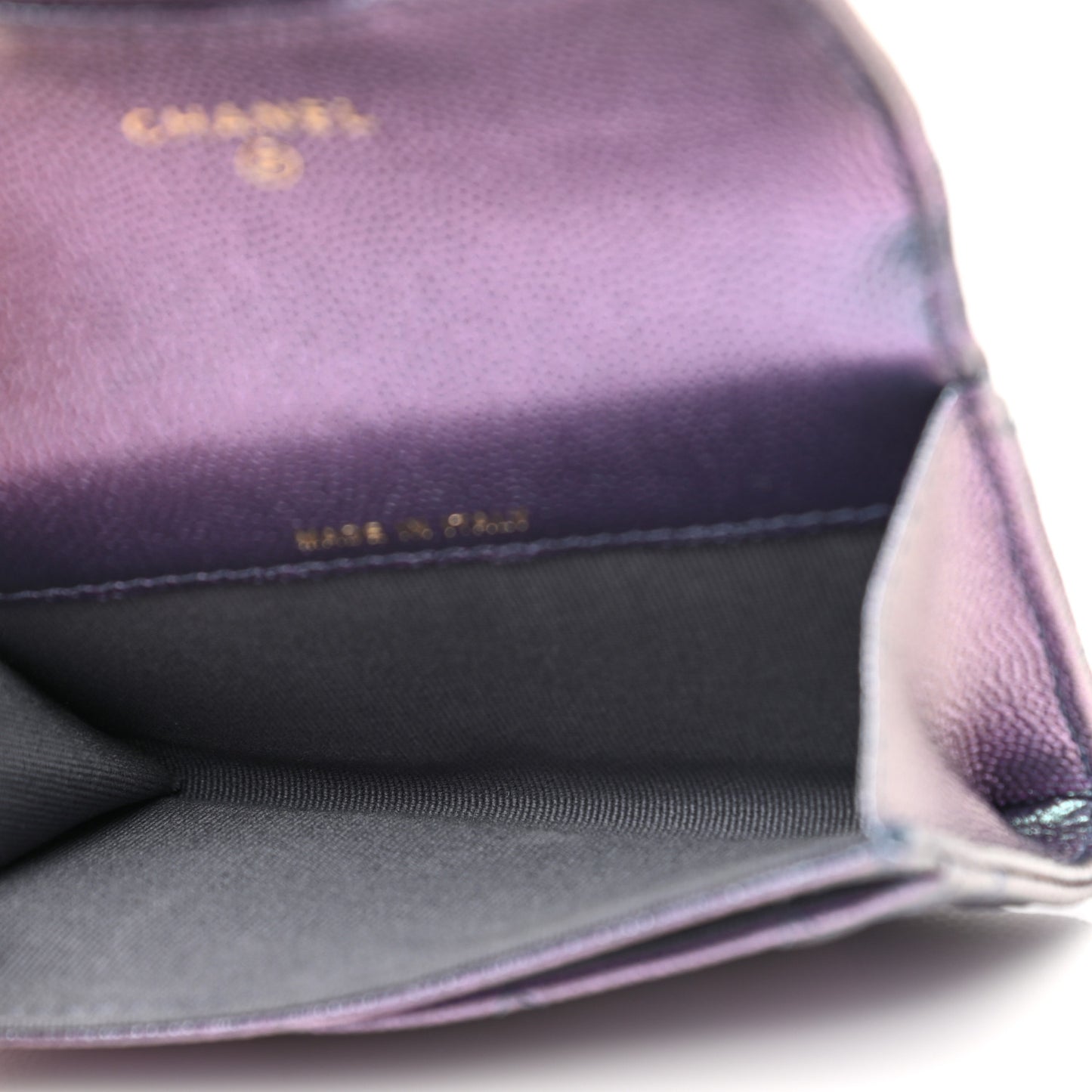 Iridescent Caviar Quilted Flap Card Holder Wallet Dark Blue