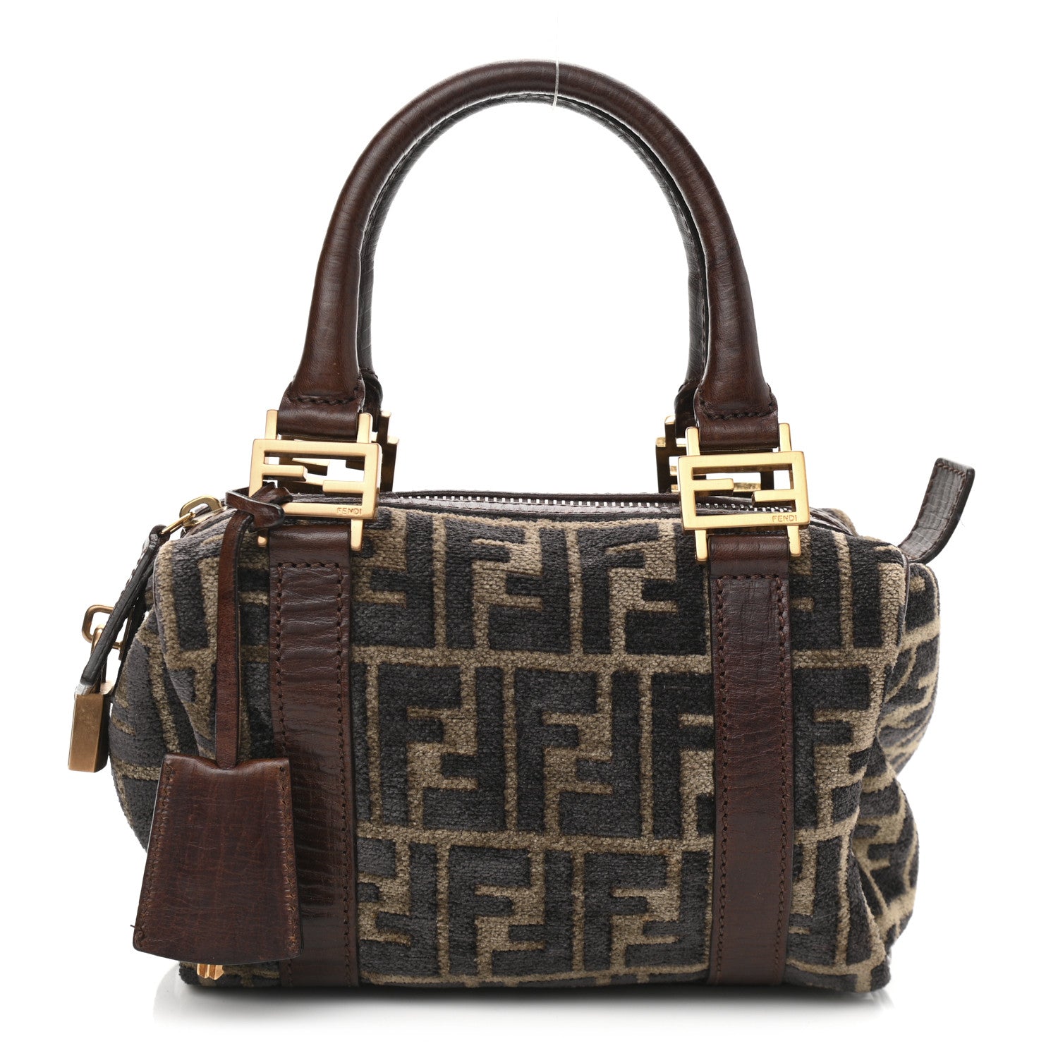 Fendi Velvet Zucca Vitello Mini Forever Boston Fango Grigio Bruciato 1 of 12