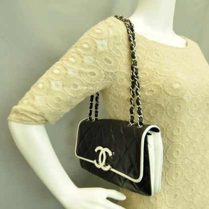 Chanel Lambskin Quilted Flap Black White 2 of 9