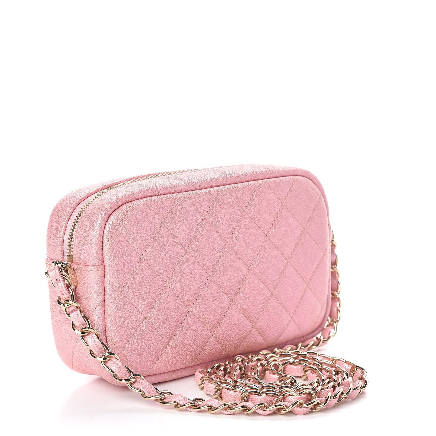 Iridescent Caviar Quilted Small Timeless Camera Case Pink