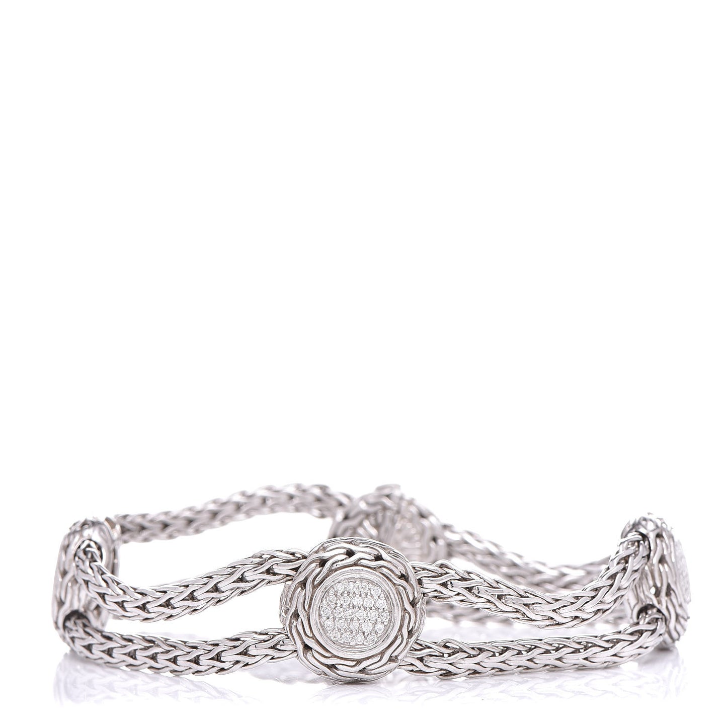 Sterling Silver 18K White Gold Diamond Four Round Station Bracelet