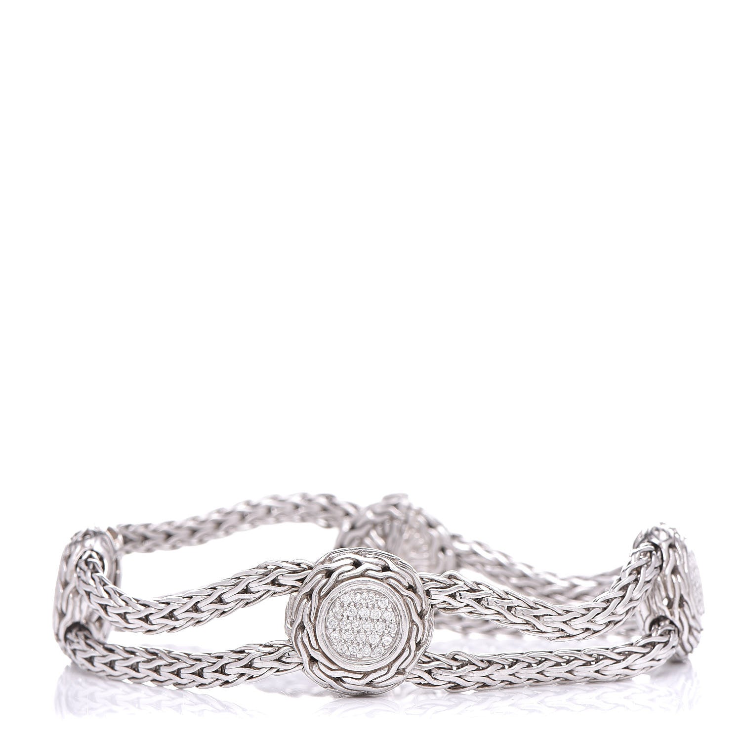 John Hardy Sterling Silver 18K White Gold Diamond Four Round Station Bracelet 1 of 4