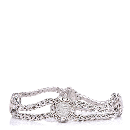 John Hardy Sterling Silver 18K White Gold Diamond Four Round Station Bracelet 1 of 4