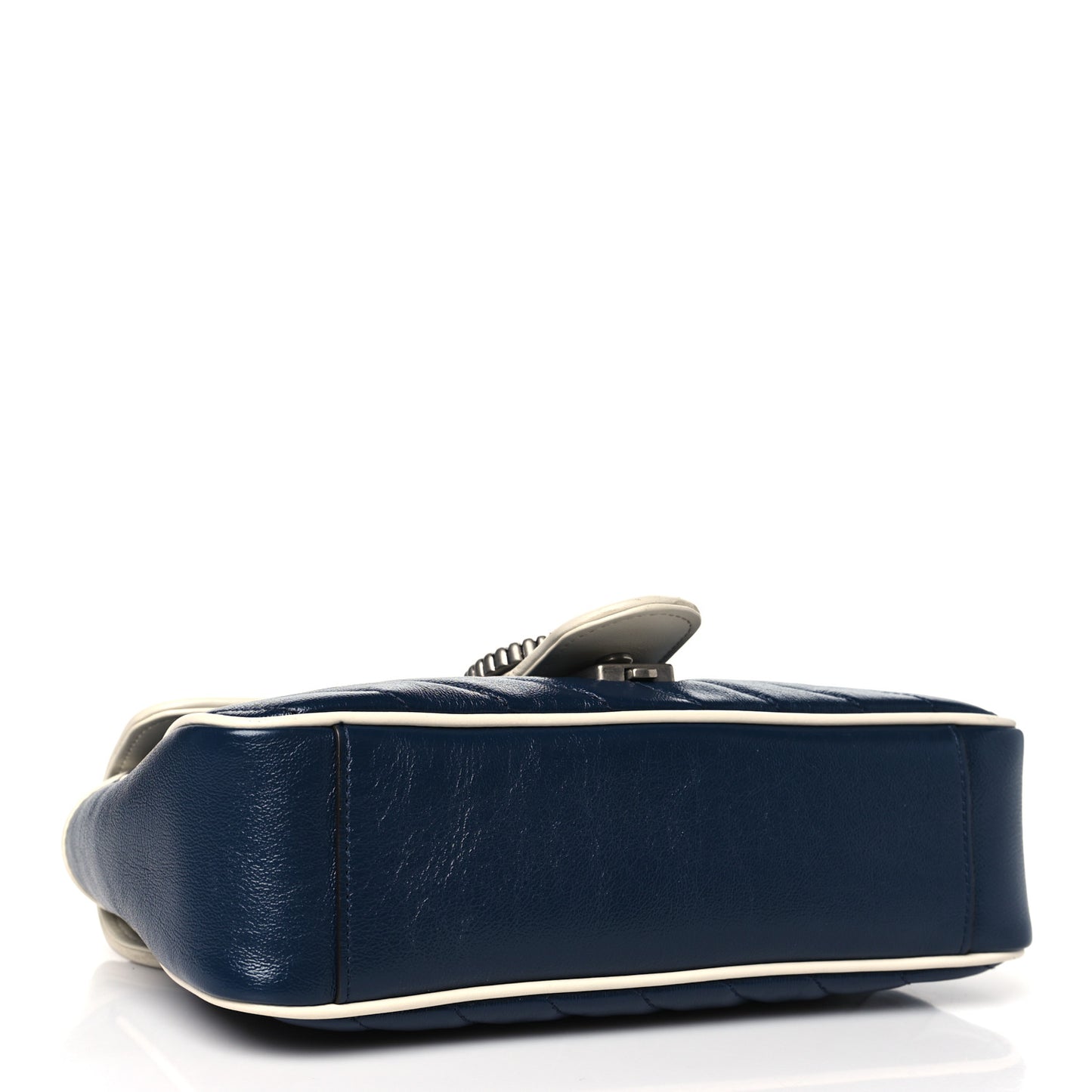 Vintage Effect Calfskin Matelasse Diagonal Small Torchon GG Marmont Shoulder Bag Blue Agata Mystic White