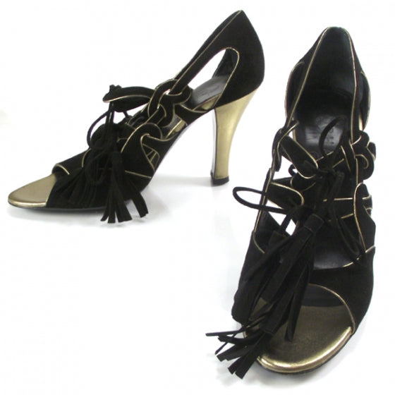 Chanel Suede Tassel Pumps Black and Gold 38 1 of 7