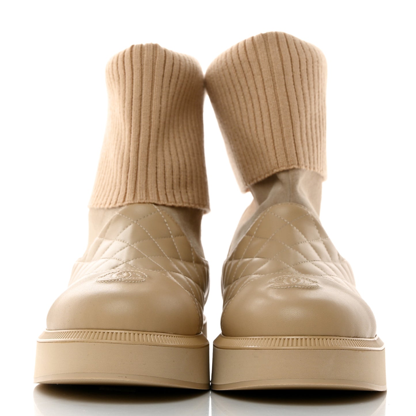 Suede Lambskin Calfskin Knit Womens Ankle Boots 39 Beige