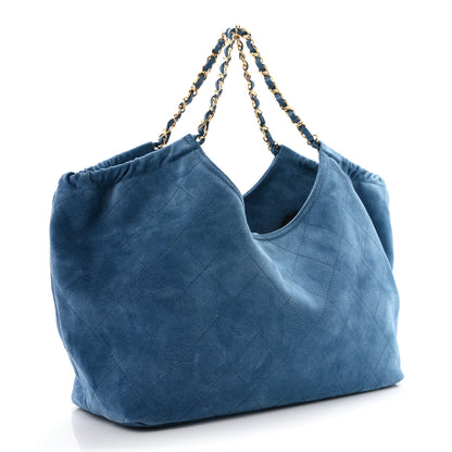Chanel Suede Quilted Neo Cabas Small Shopping Tote Blue 4 of 11