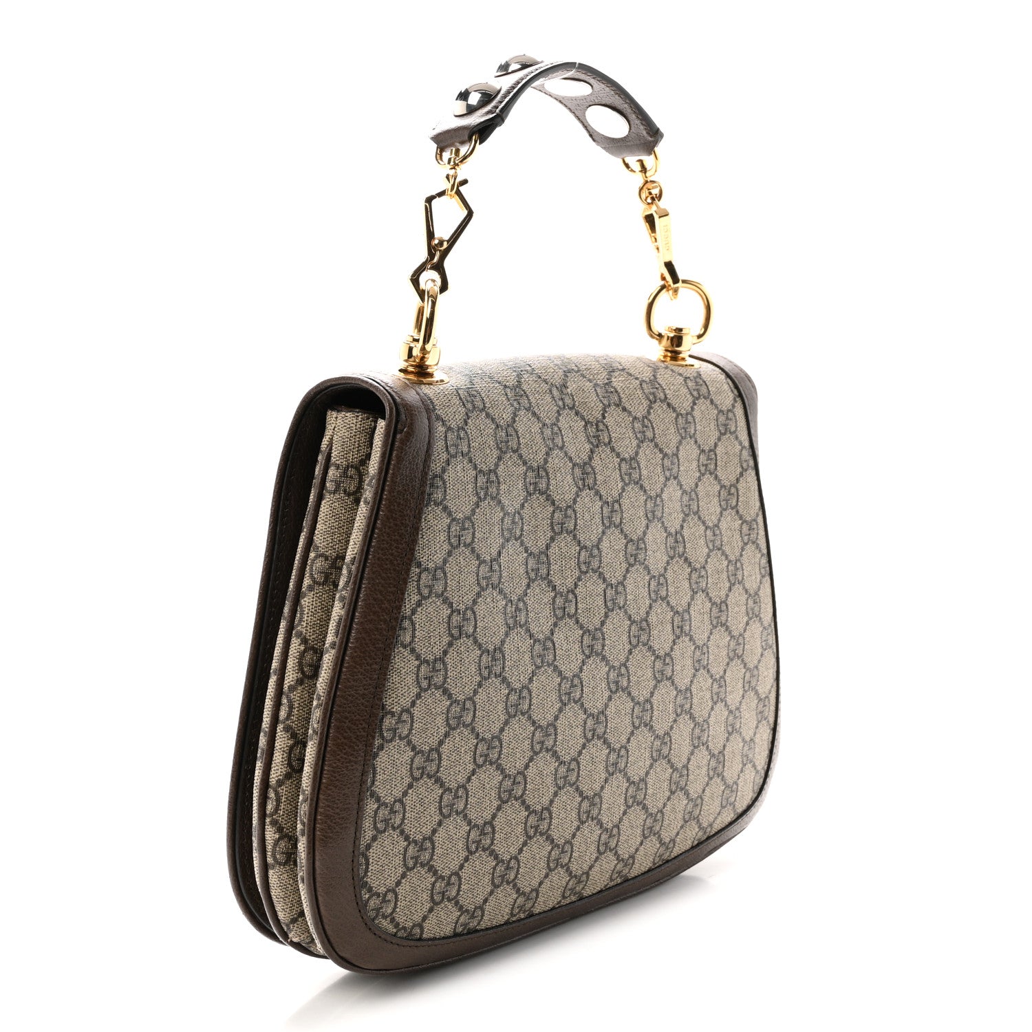 Gucci GG Supreme Monogram Textured Dollar Calfskin Web Medium Blondie Top Handle Shoulder Flap Bag Beige Ebony New Acero 3 of 10