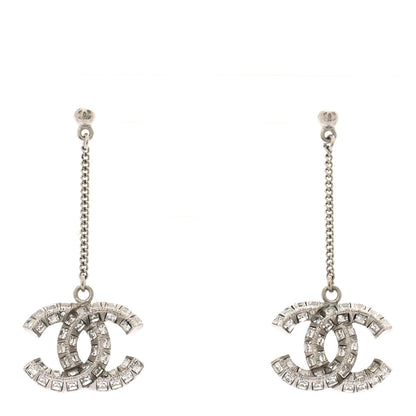 Chanel Baguette Crystal CC Drop Earrings Silver 1 of 4