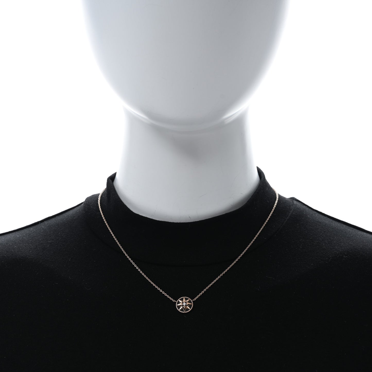 CHRISTIAN DIOR 18K Rose Gold Diamond Black Onyx Rose Des Vents Necklace