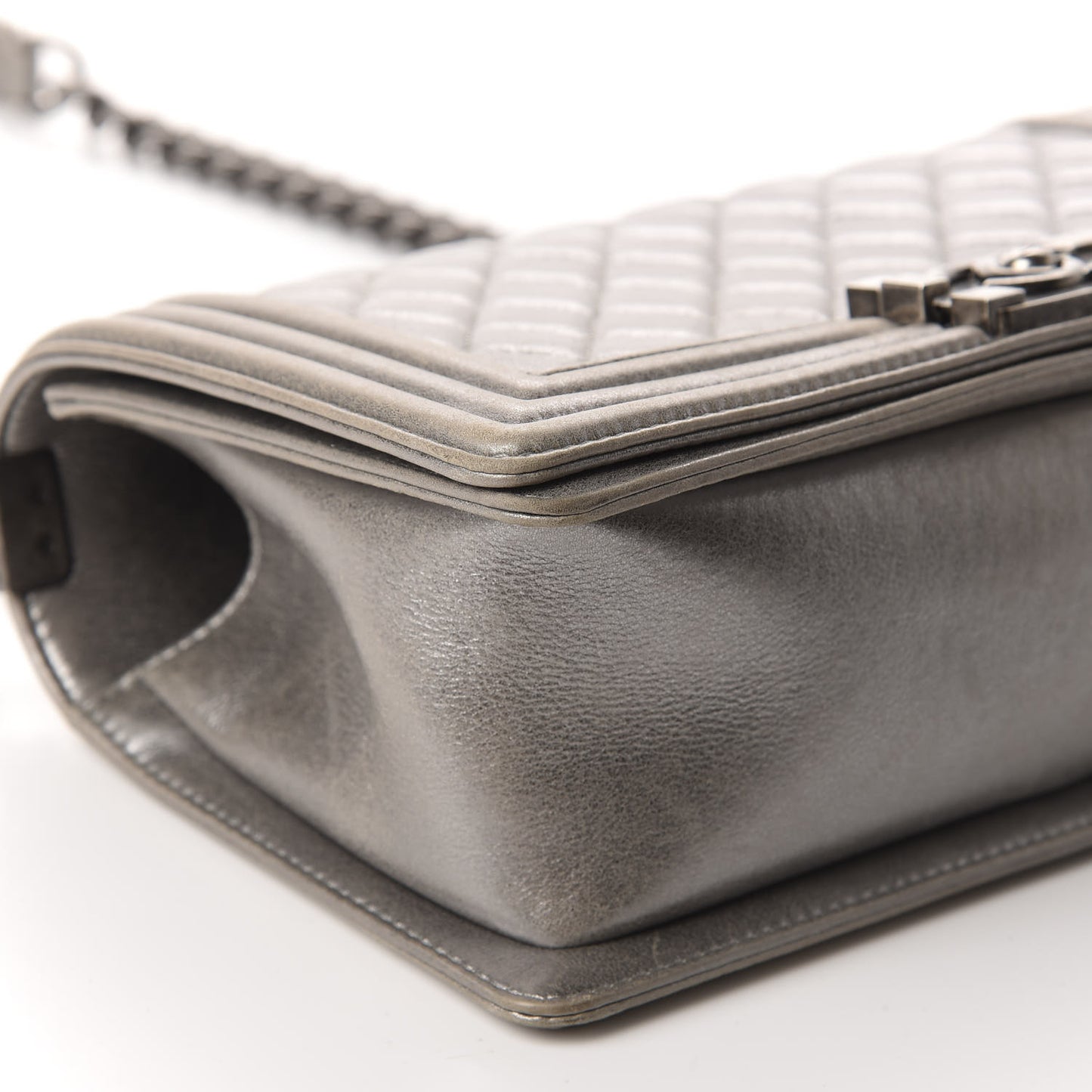 Metallic Calfskin Quilted Medium Boy Flap Silver