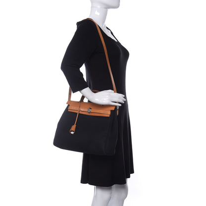 Hermes Toile Vache Calfskin Herbag PM 30 Black Natural 2 of 21