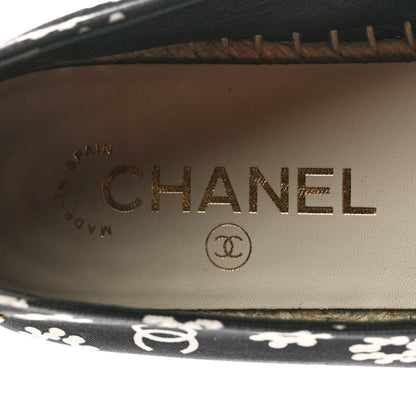 Chanel Fabric Printed Grosgrain Floral Espadrilles 38 Black Ivory 7 of 10