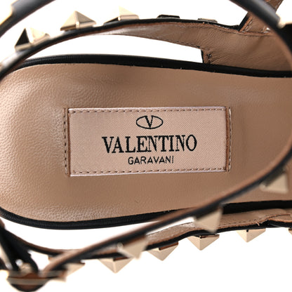 Valentino Garavani Pebbled Calfskin Rockstud Ankle Strap Pumps 38 Black 7 of 14