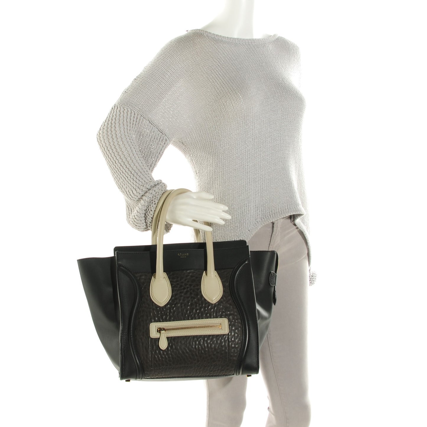 Smooth Calfskin Shrunken Lambskin Mini Tri-Color Luggage Black