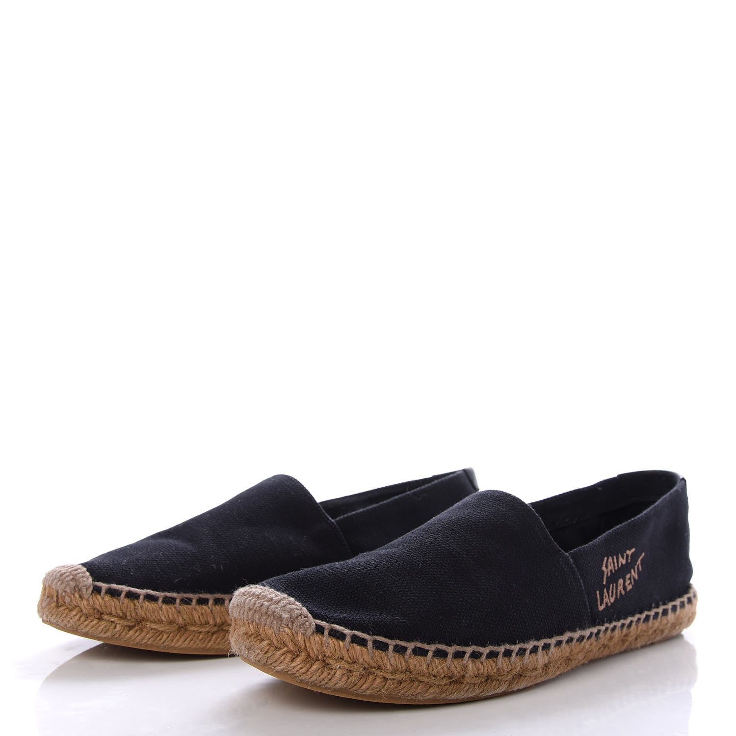 Saint Laurent Canvas Nappa Elba Light Logo Embroidered Espadrilles 38 Black 3 of 9
