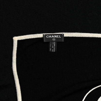 Chanel Cashmere Silk CC Logo Stole Black White 4 of 4